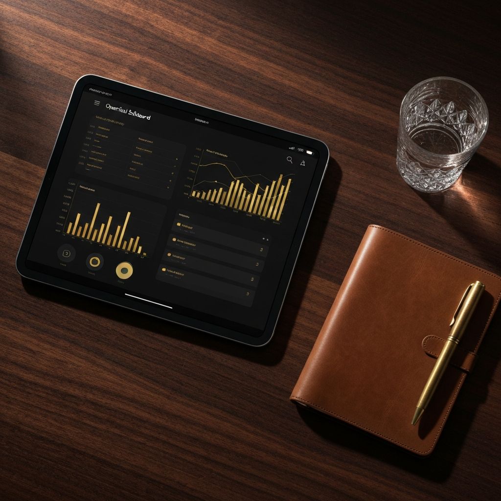 Operational dashboard on a tablet showing modular estate management interface